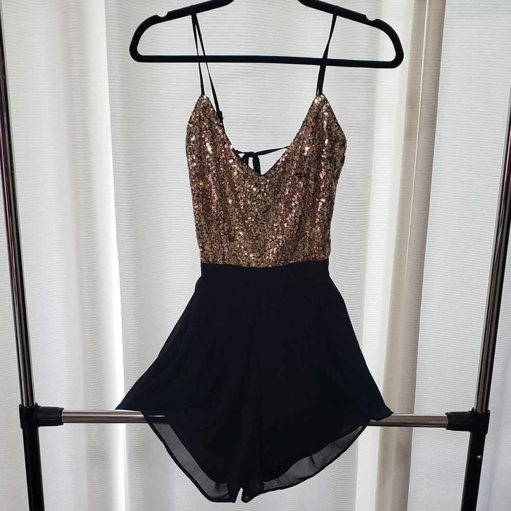 Windsor Romper Gold Sequins and Tie Back- Small